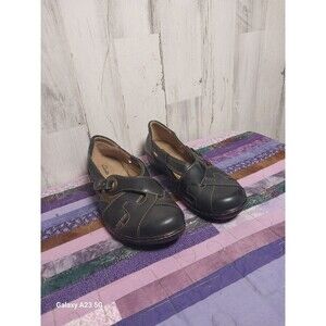 Clark Shoes Women 10M Black Leather Maryjane Buckle Braided Comfort Minimalist